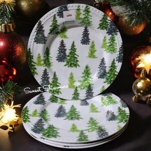 4pc Rachel Ashwell Hobnail Farmhouse Evergreen Christmas Tree Melamine Plate Set